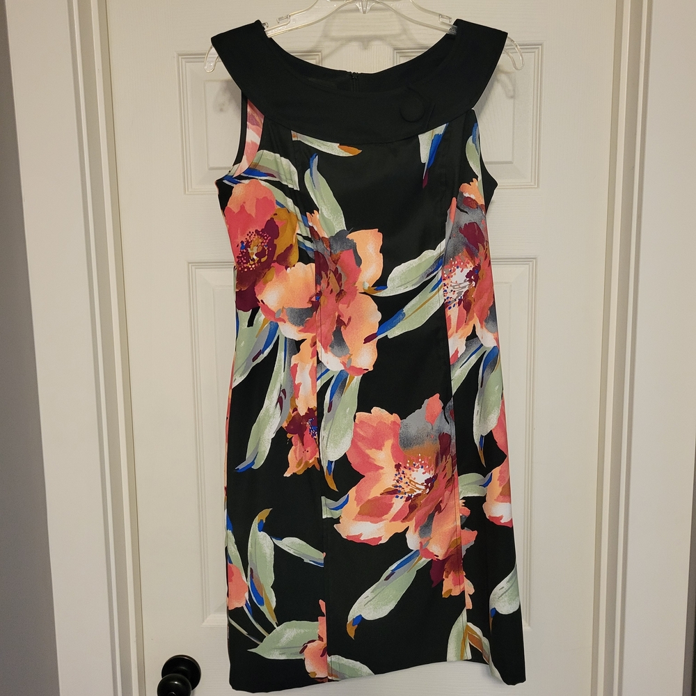 AB Studio Black and Pink Floral Midi Dress
